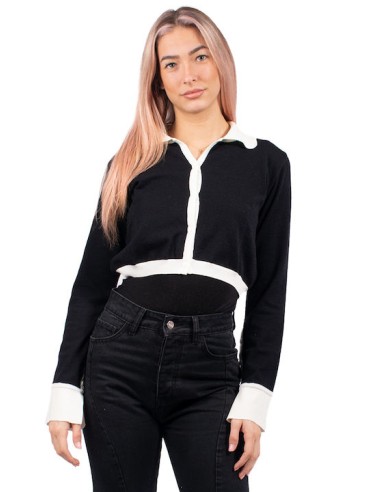 Combos Knitwear Γυναικεία Polo Μπλούζα Μακρυμάνικη Μαύρο (BLACK).