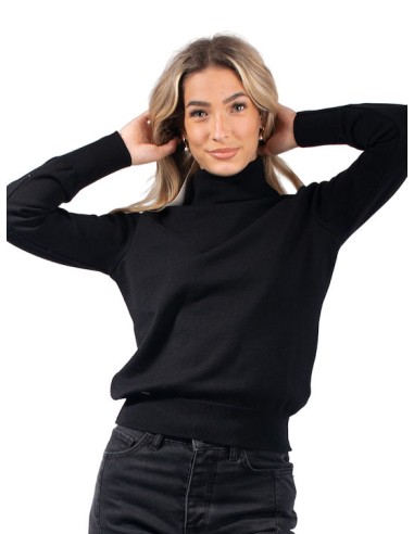 Combos Knitwear Γυναικεία Μπλούζα Μακρυμάνικη Ζιβάγκο Μαύρη