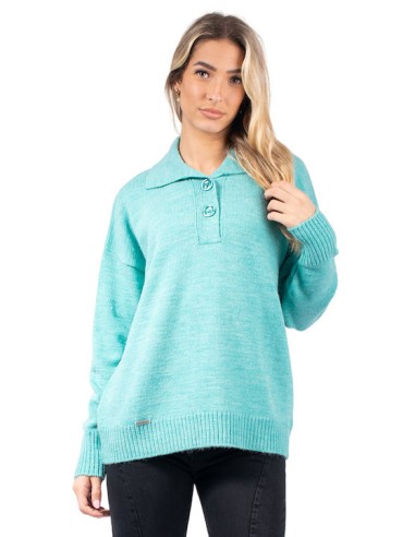 Combos Knitwear Γυναικεία Polo Μπλούζα Μακρυμάνικη Μπλε
