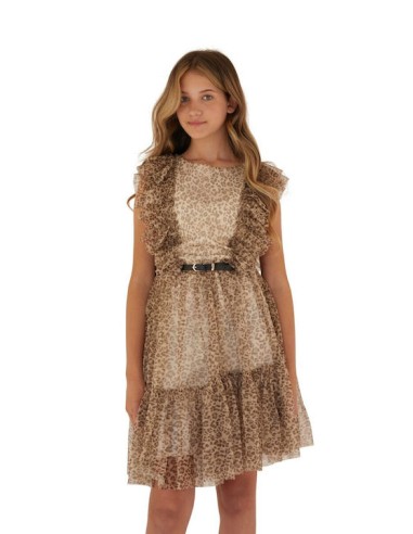 Guess Παιδικό Φόρεμα Animal Print Καφέ